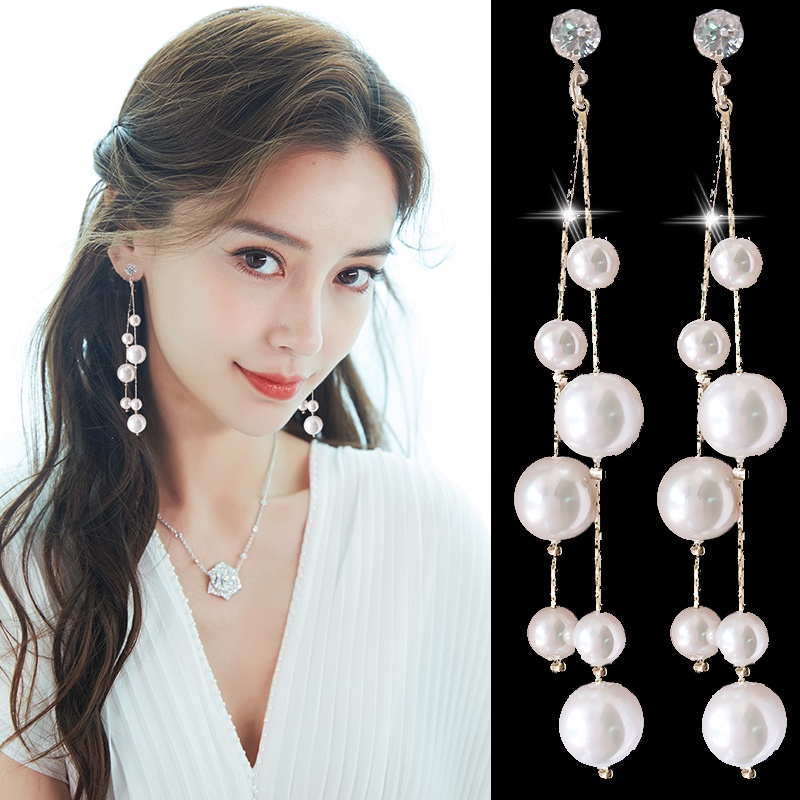 Bông Tai Dáng Dài Bằng Bạc 925 Phối Tua Rua Phong Cách Hàn Quốc Thời Trang Cho Nữ