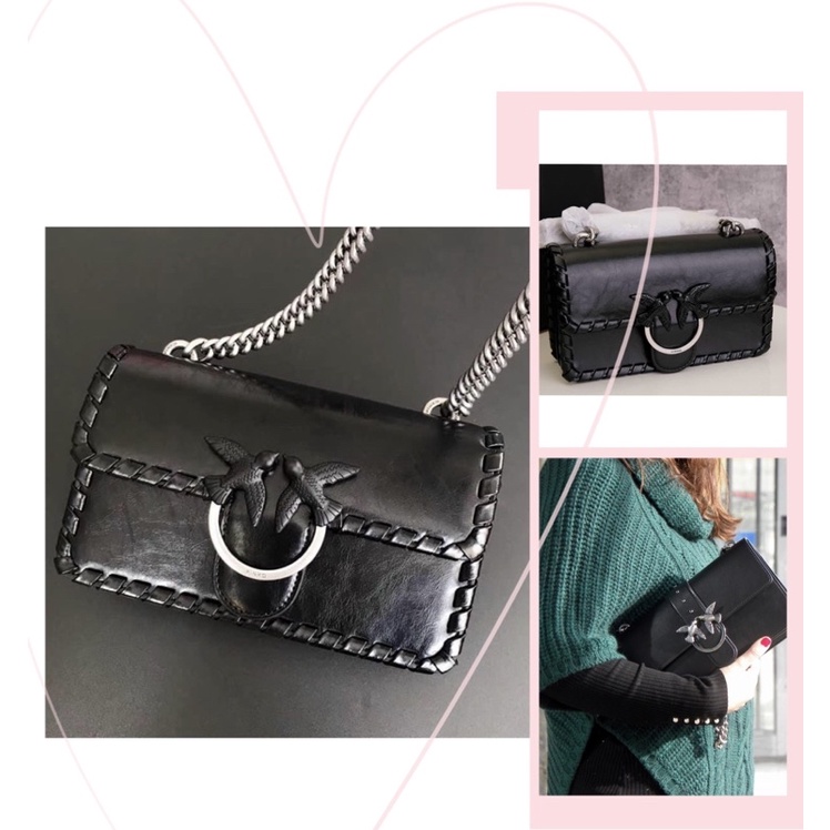 TNS - Túi đeo vai da thật cao cấp Pinko shoulder bag-màu đen quý phái