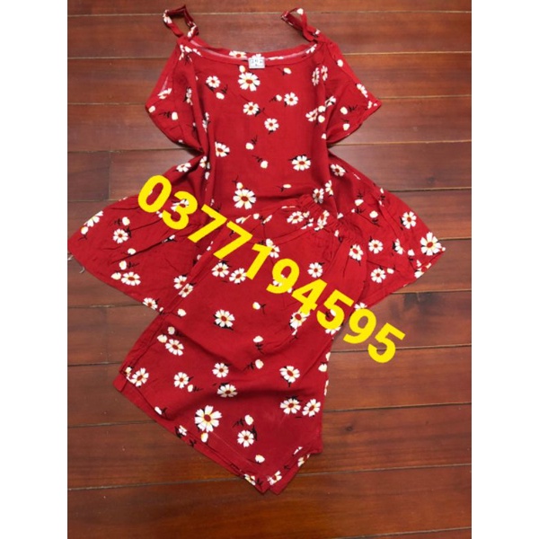 Đồ bộ 2 dây ngắn mặc ngủ vải châu tôn tole/lanh họa tiết tươi mát, thấm hút mồ hôi