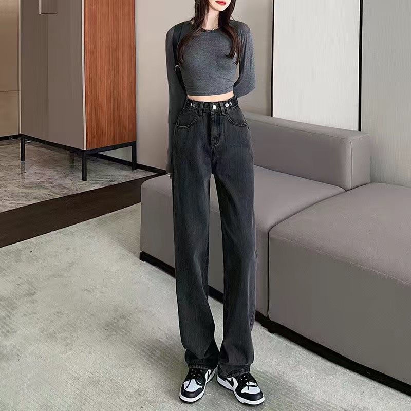 Quần Jean Ống Rộng Lưng Cao Thời Trang Hàn Quốc 2022 Dành Cho Nữ