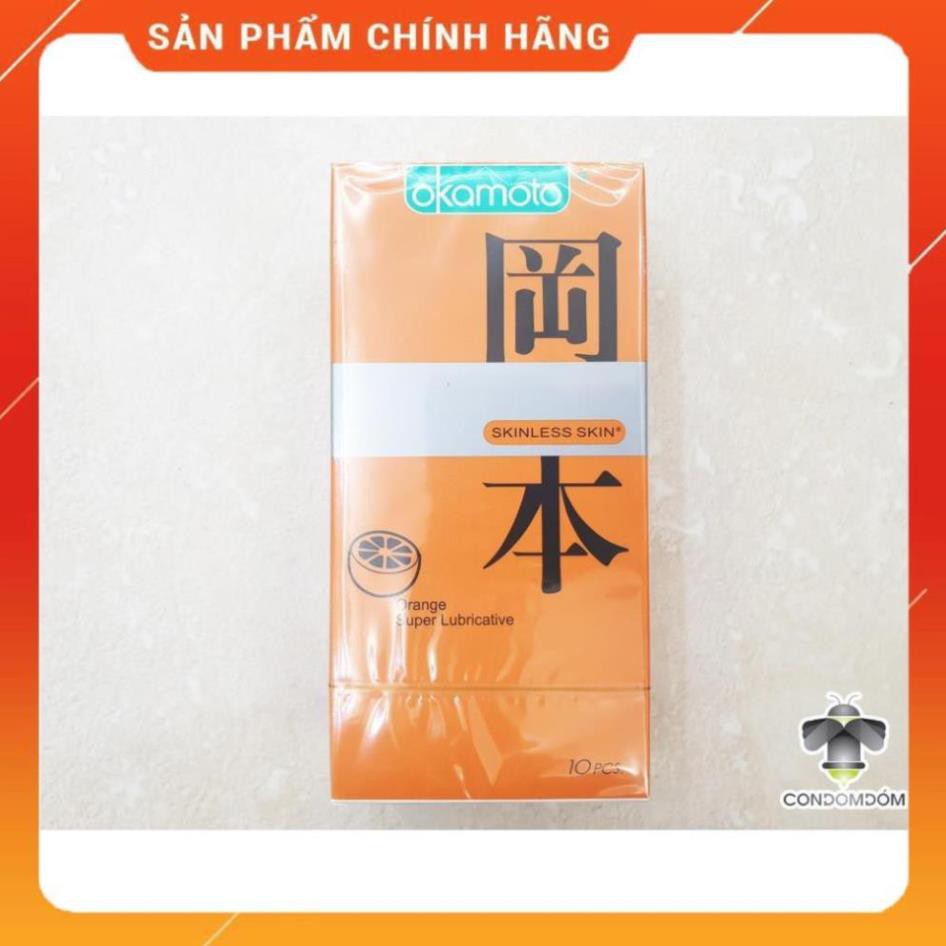 Bao Cao Su Siêu mỏng nhiều gel bôi trơn Okamoto Orange hương cam /áo mưa