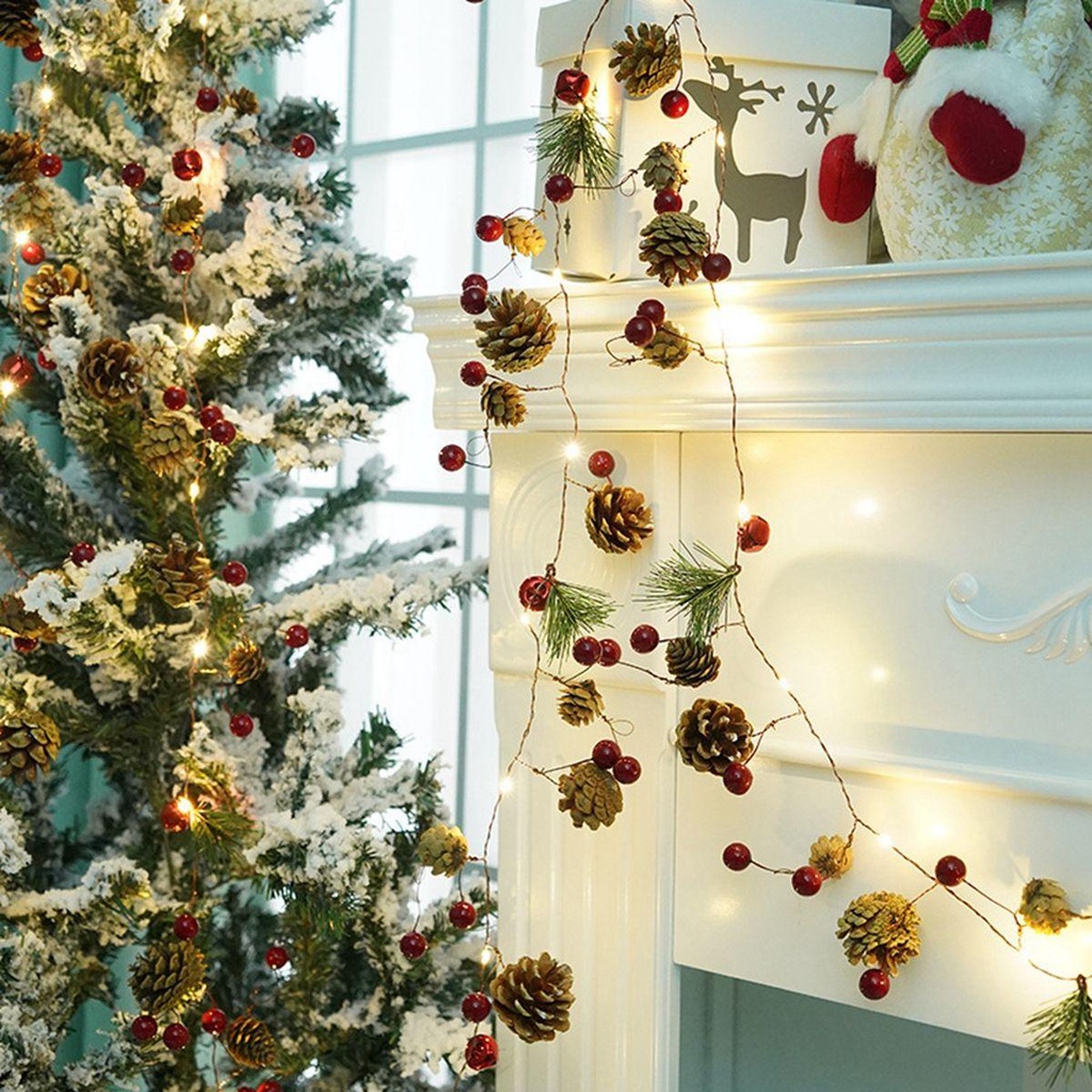 Dây Đèn Led 2M 20 Bóng Hình Quả Thông Đỏ Trang Trí Lễ Tạ Ơn