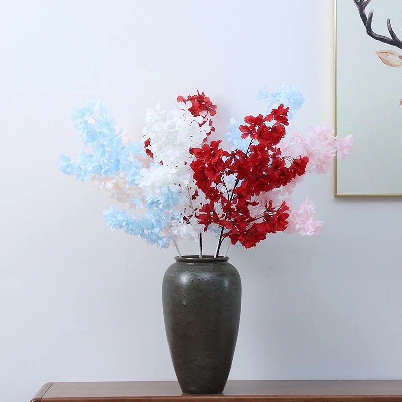 Cành hoa anh đào Nhật Bản 1m làm cây đào nhân tạo, hoa giả trang trí nhà cửa, sân vườn, nhà hàng, khách sạn