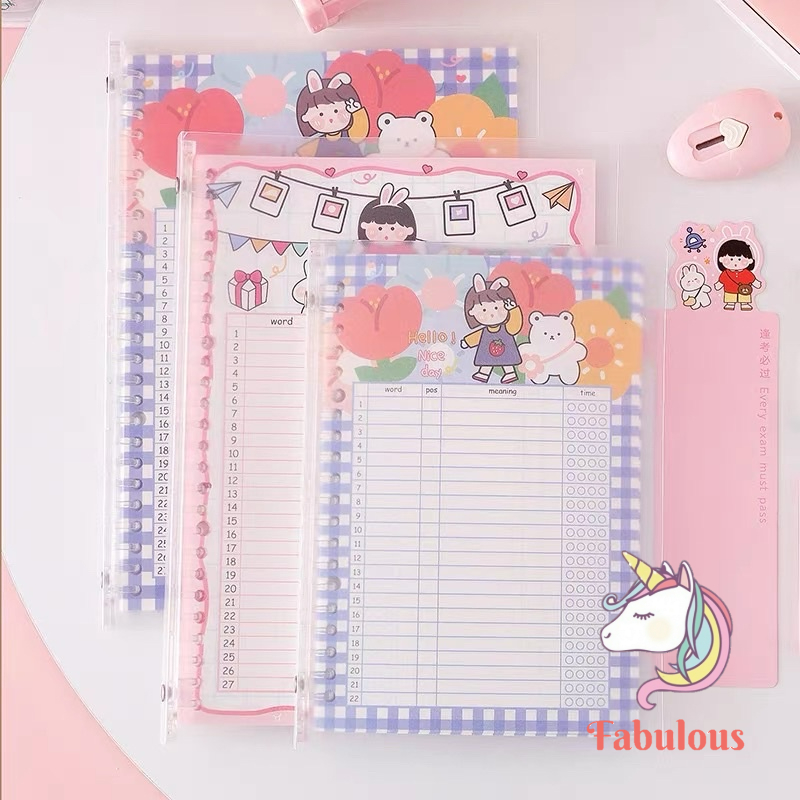 Set sổ bìa còng học từ vựng Bộ binder A5 B5 kèm thước và 80 trang giấy phong cách Hàn Quốc đáng yêu