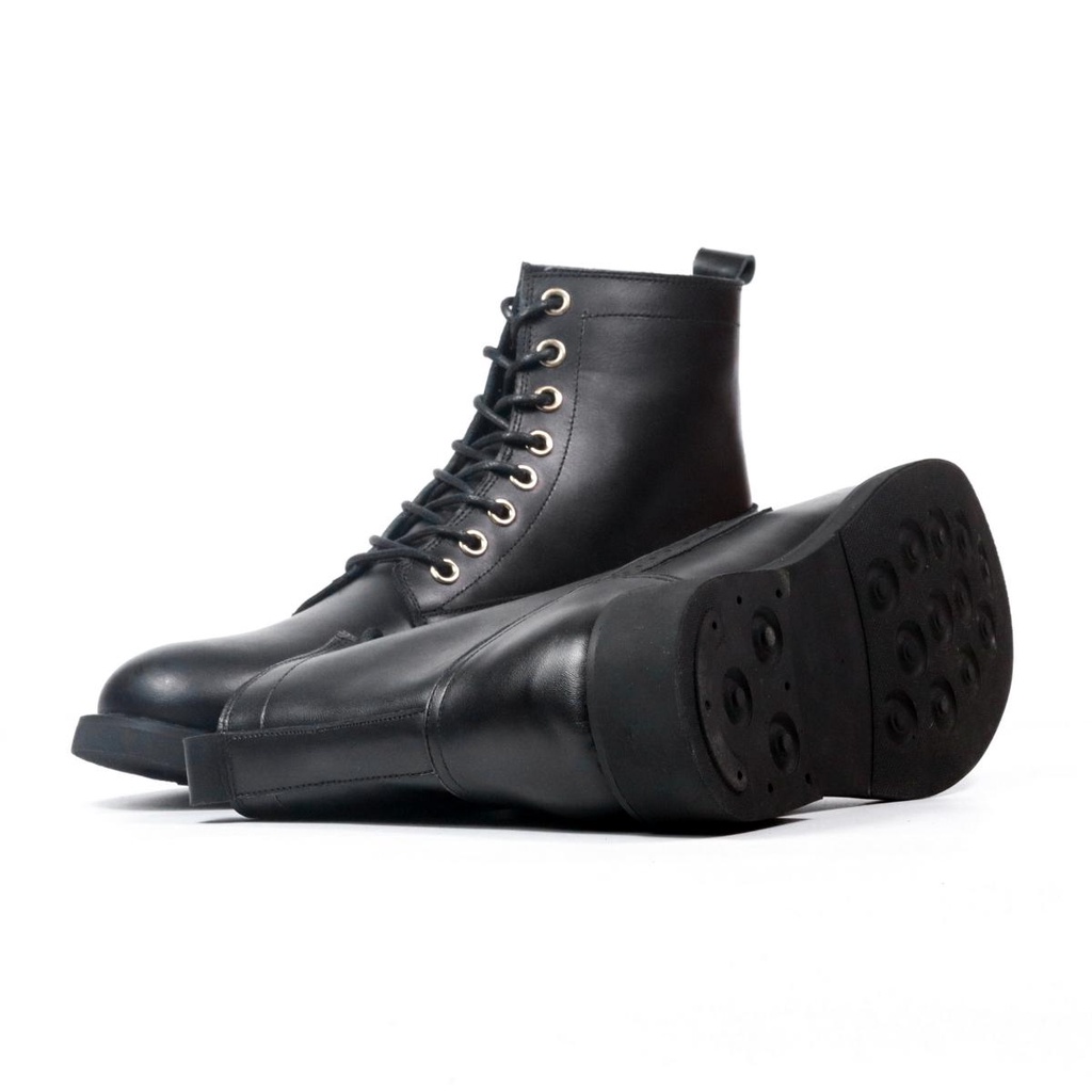Giày Combat Boots Captain 01 ,giày nam da bò đen trơn đế cao su đúc, cao 3.5cm, Lucas Shoes bảo hành 1 năm
