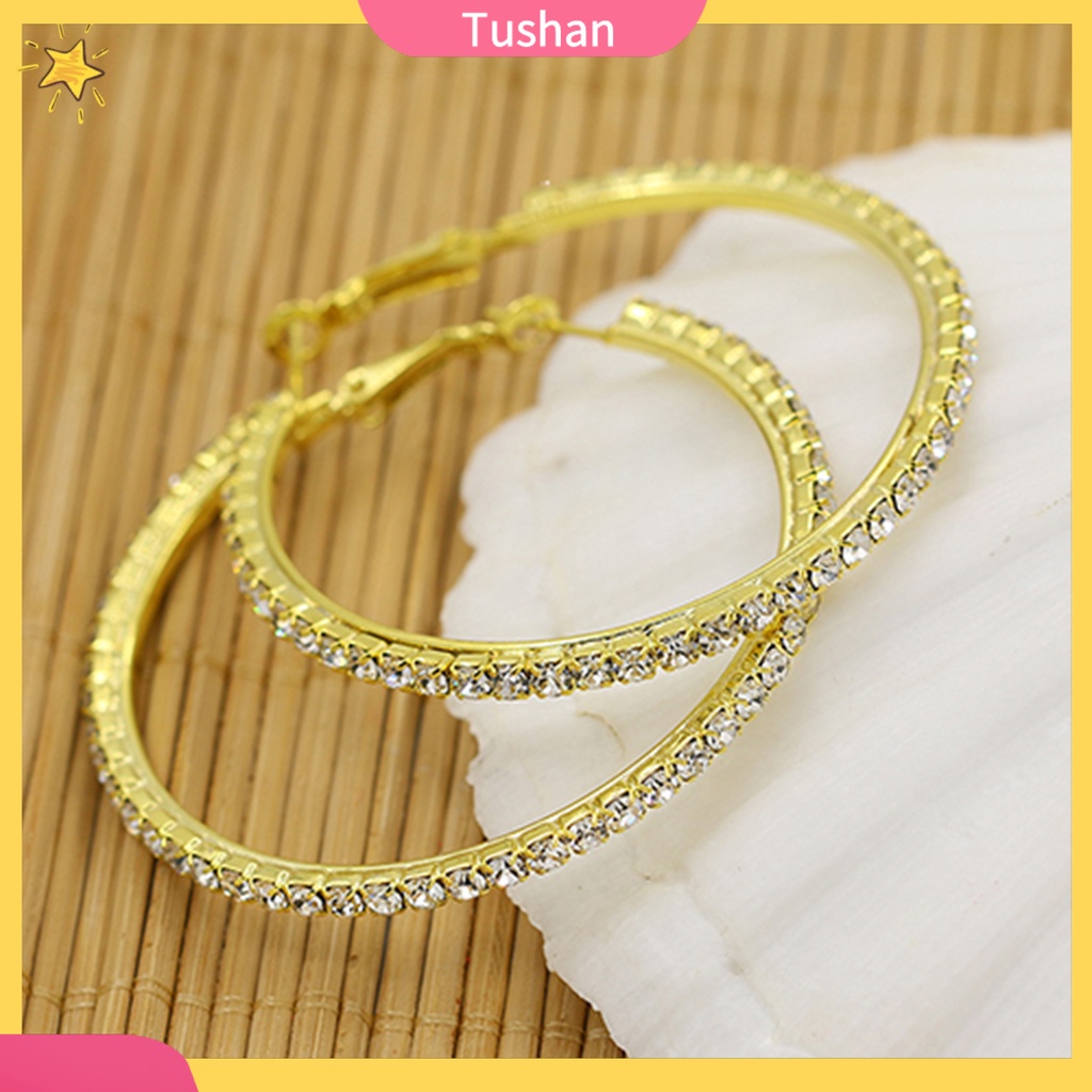 Đôi khuyên tai kiểu tròn đính kim cương nhân tạo cho nữ