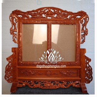 Khung ảnh đôi tứ linh có 2 ảnh gỗ hương cao cấp cỡ 20x30