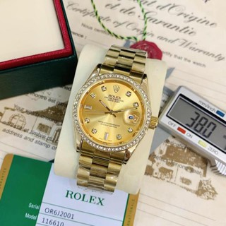 Đồng hồ nam Rolex mặt tròn 38mm đính đá dây  kim loại cao cấp ttrangshop