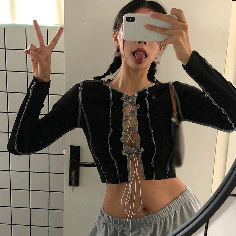 Áo lửng tay ngắn cổ chữ V khoét sâu thời trang quyến rũ dành cho nữ