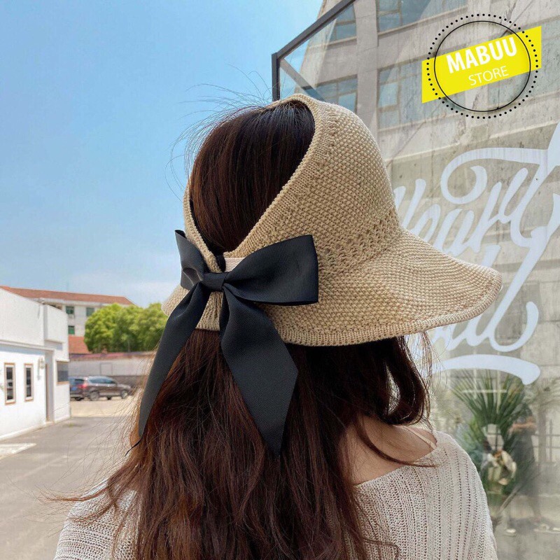 Nón cối rộng vành đính nơ đi biển , dạo phố, nón gấp gọn tiện dụng mang theo.