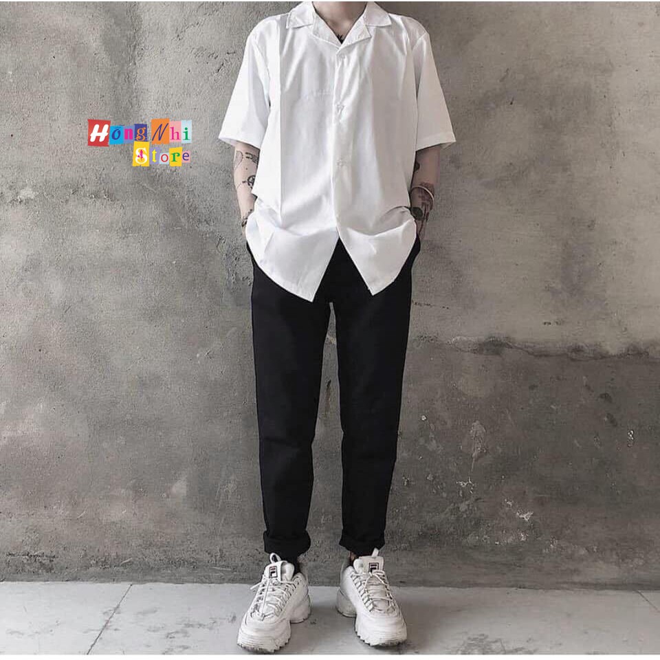SƠ MI TRƠN UNISEX TAY LỠ CỔ BẺ - SƠ MI BASIC TAY LỠ - MM