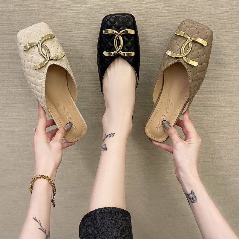 Dép Bít Mũi Vuông Đế Bằng Phong Cách ulzzang Mới
