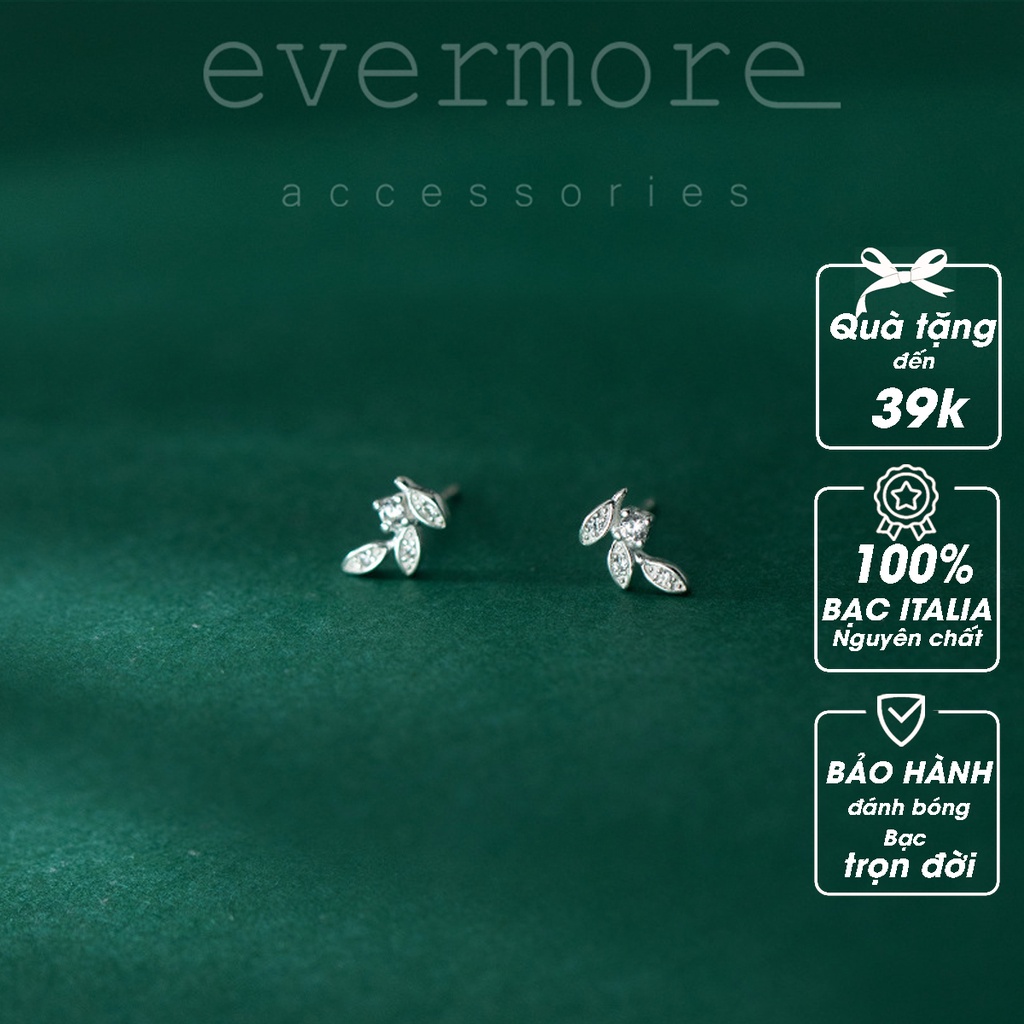 Bông tai bạc EVERMORE, khuyên tai chiếc lá đính đá bạc ý 925, phong cách minimalism, thanh lịch - H024