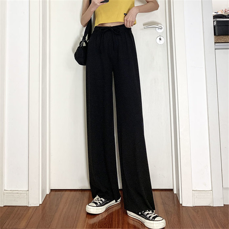 High Waist Ice Silk Wide Leg Pants / Korean Casual Loose Summer Trousers / Plus Size Slim Pants | BigBuy360 - bigbuy360.vn