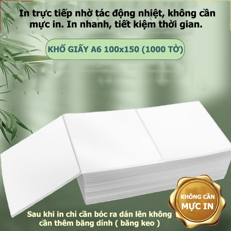 Giấy in nhiệt tự dán không bị phai chữ kích thước A6 100x150 (1000 tờ)