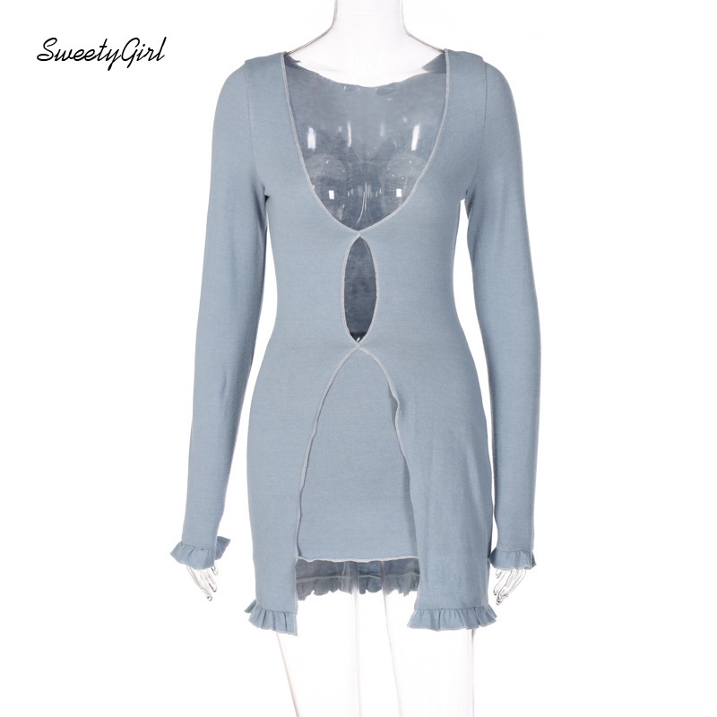 Bộ Áo Tay Dài Cổ Chữ V Khoét Sâu Màu Sắc Trơn Quyến Rũ Dành Cho Nữ 2022