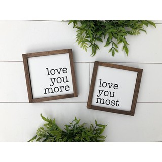 Set 2 Biển hiệu gỗ handmade phong cách vintage "love you more,love you most"