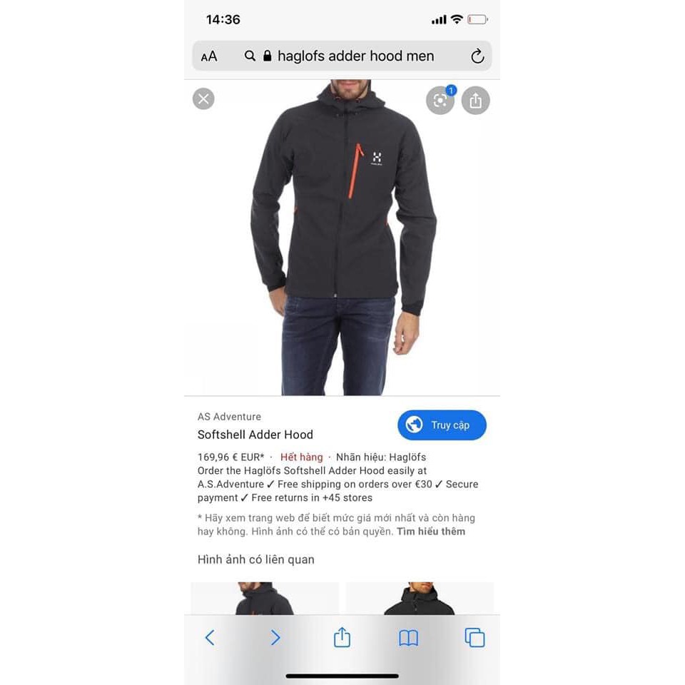 Aó nỉ Haglofs Nam -Softshell Adder Jacket bản xuất CHÂU ÂU