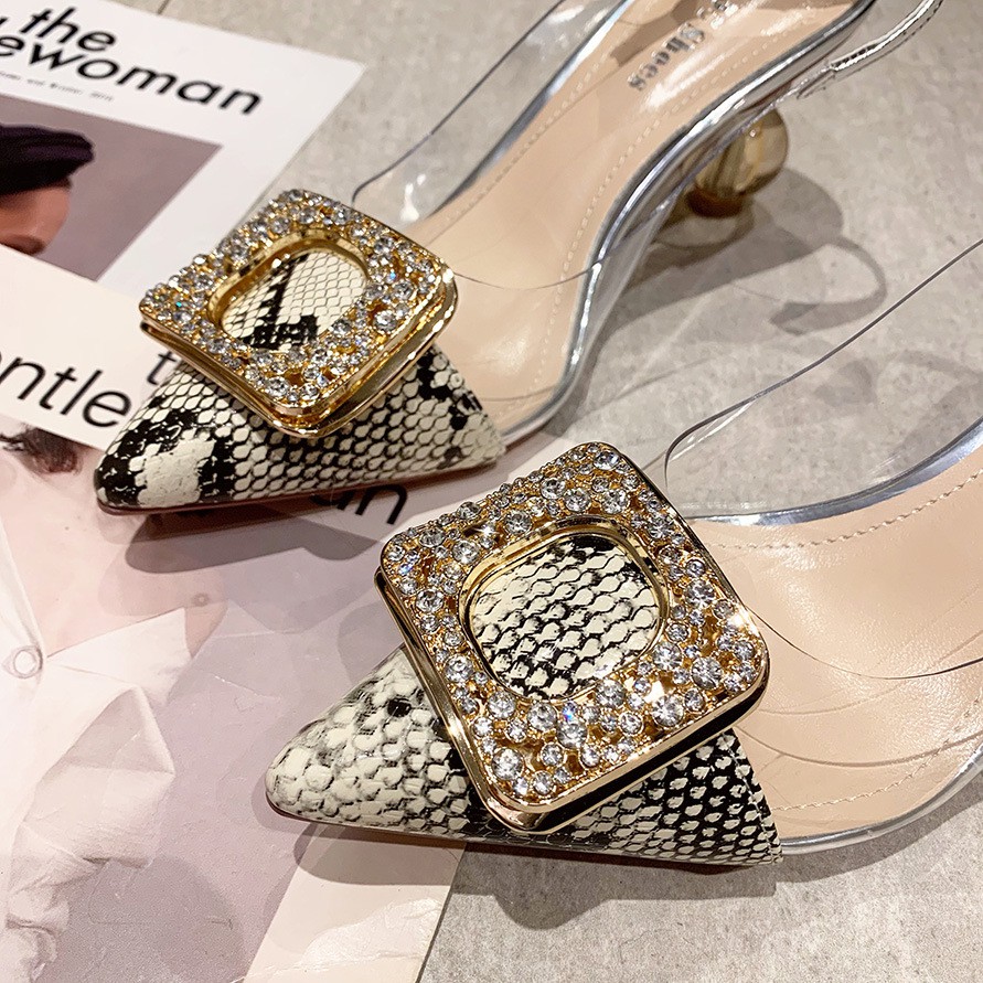6111-7 Giày cao gót rhinestone da rắn mũi nhọn gợi cảm