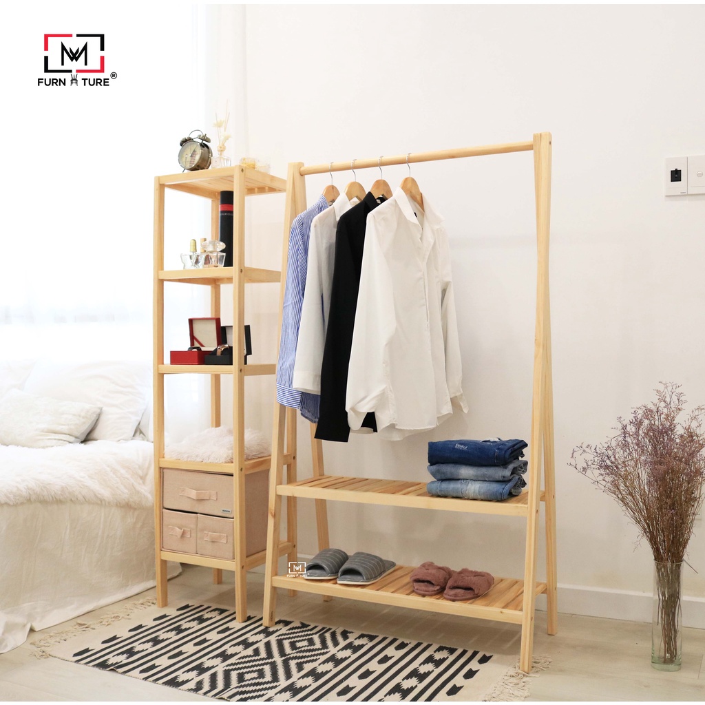Combo giá treo quần áo 2 tầng và kệ đa năng 5 tầng thương hiệu MW FURNITURE