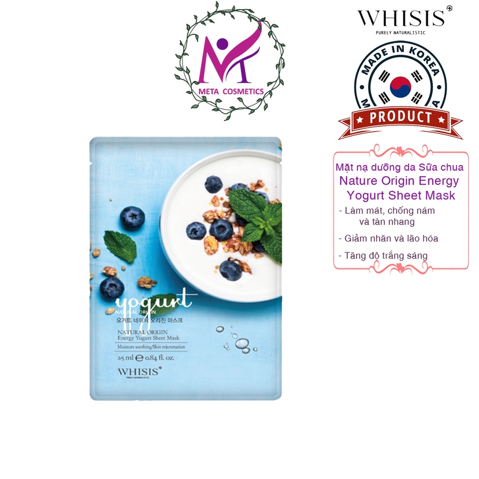Mặt nạ dưỡng da sữa chua Whisis Nature Origin Energy Yogurt Sheet Mask làm giảm nám, sáng da Da