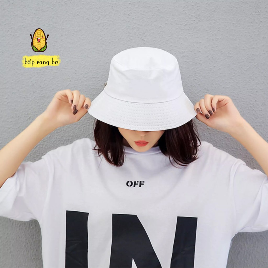 NÓN BUCKET TRƠN TRẮNG ĐEN KEM DÀY 2 MẶT PHONG CÁCH ULZZANG UNISEX NAM NỮ NB02