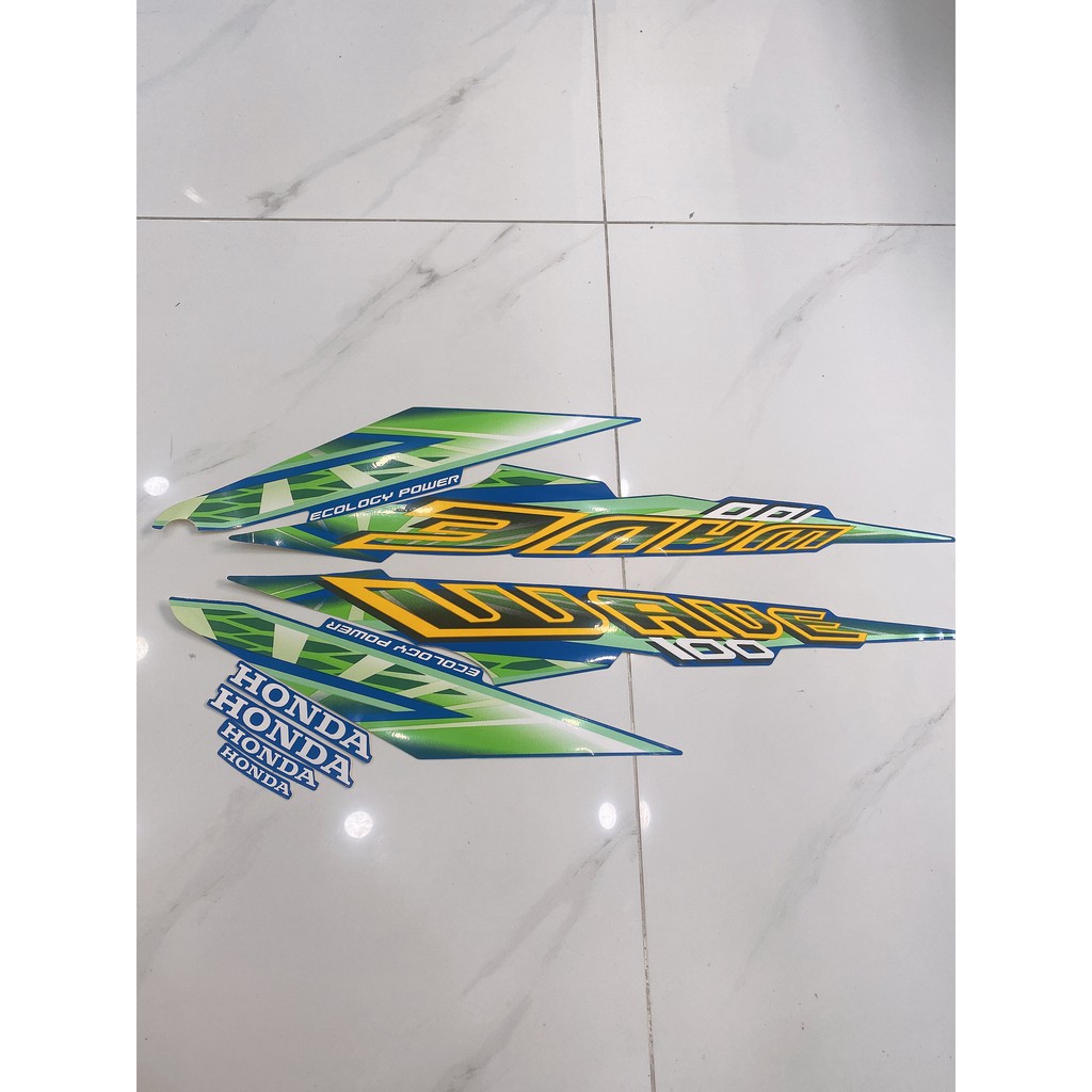Trọn bộ tem rời dán xe máy 3 lớp Honda Wave 100 đời 2004 màu xanh lá