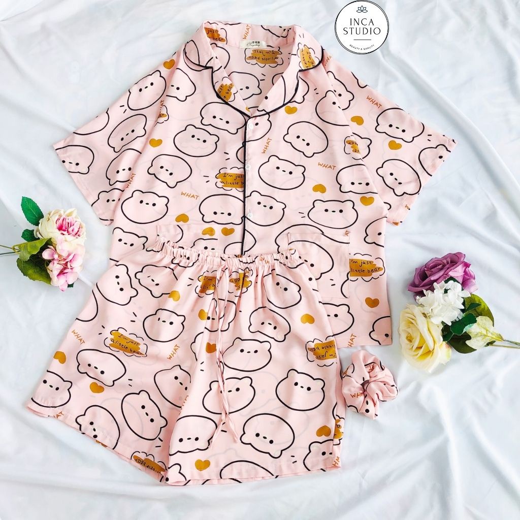 (Xả kho Loại 1) Đồ ngủ Pyjama lụa mango họa tiết form cánh dơi IC02- Free size dưới 65kg, Lụa mango thoáng mát- INCA 02