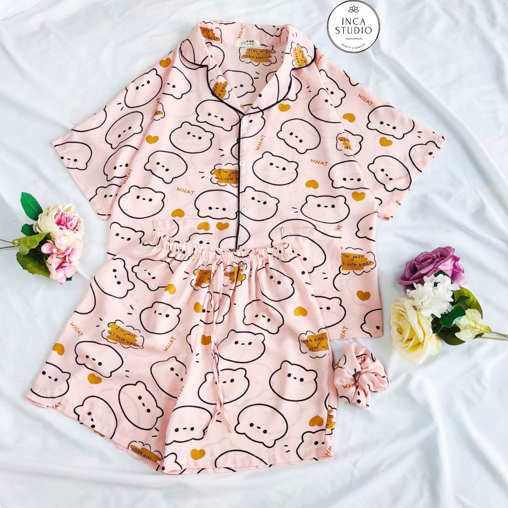 (Loại 1) Đồ ngủ Pyjama lụa mango họa tiết form cánh dơi IC02- Free size dưới 65kg, Lụa mango thoáng mát- INCA 02