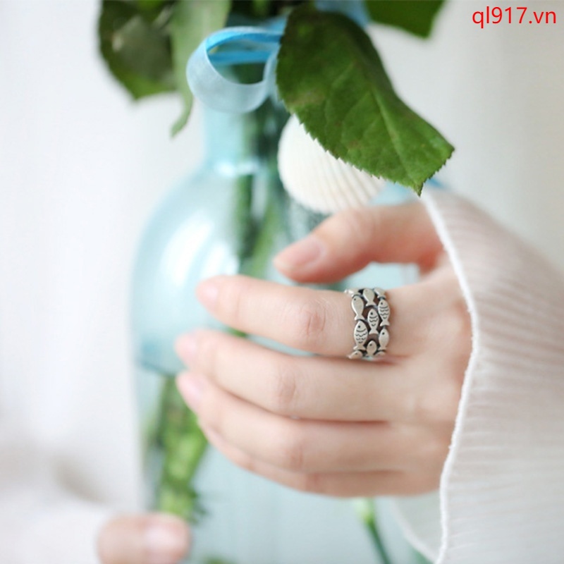 Nhẫn cưới bằng bạc 925 hình cá có thể điều chỉnh kích cỡ