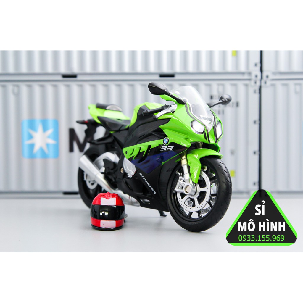 [ Sỉ Mô Hình ] Mô hình xe mô tô BMW S1000RR phiên bản sáng đèn 1:12 Xanh lá