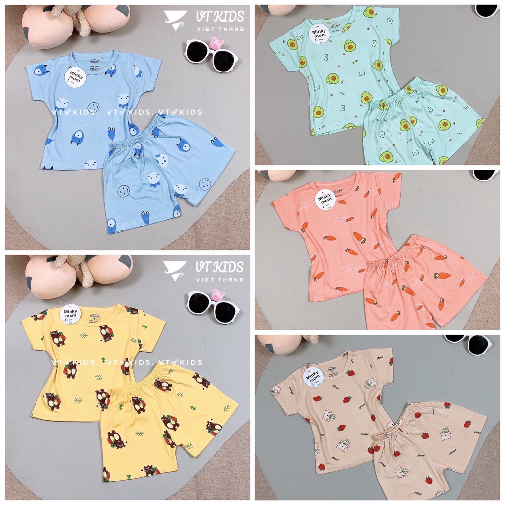 Đồ Bộ thun lạnh cho bé, bộ minky mom cộc tay túi zip cho bé in hình ngộ nghĩnh