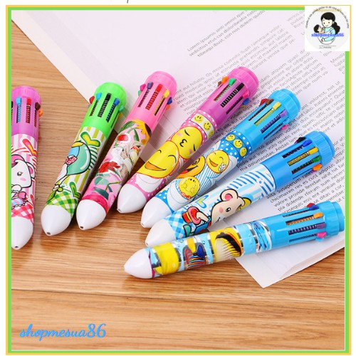 Cây bút bi đổi màu nhiều hoạt hình xinh xắn 10 màu tiện lợi