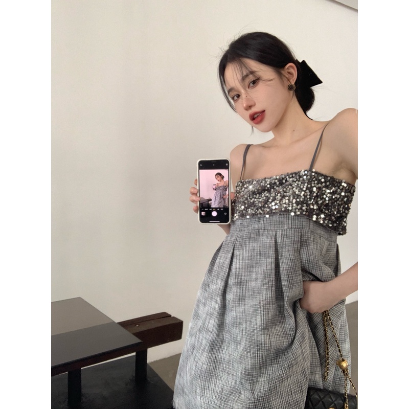 Jane Đầm dây viền vảy kim tuyến Hàn Quốc ẢNH THẬT CUỐI C366