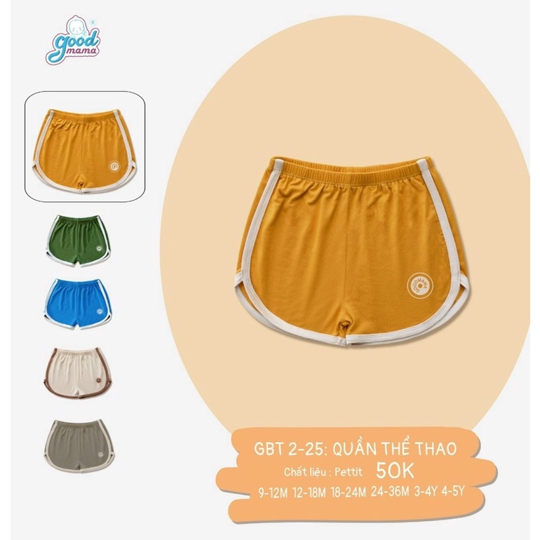 Quần đùi cộc thể thao chất petit Goodmama siêu mềm mát cho bé