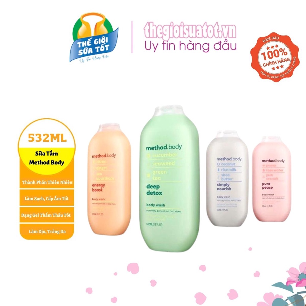 Sữa Tắm Method Body Hàng Chuẩn Úc 532ml - Thành Phần Tự Nhiên An Toàn Dưỡng Ẩm Trắng Sáng Da thegioisuatot