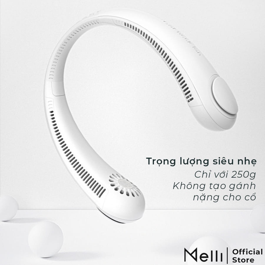 Quạt Đeo Cổ Tích Điện Không Cánh Mini Dung Lượng Pin 2400mAH 3 Cấp Độ Gió Đa Chiều