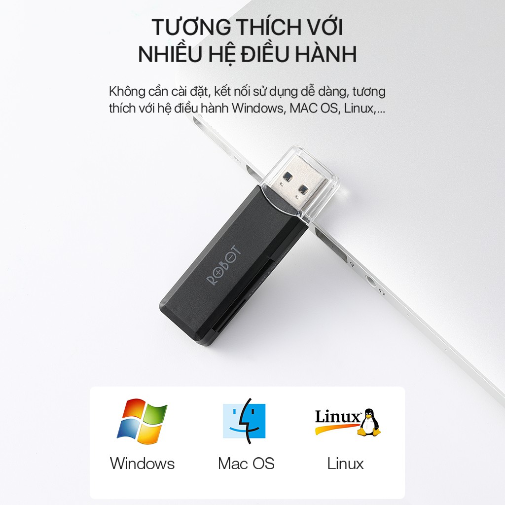 Thiết Bị Đọc Thẻ Nhớ ROBOT CR102 USB 3.0 Dùng Cho Thẻ Nhớ SD Và Micro SD