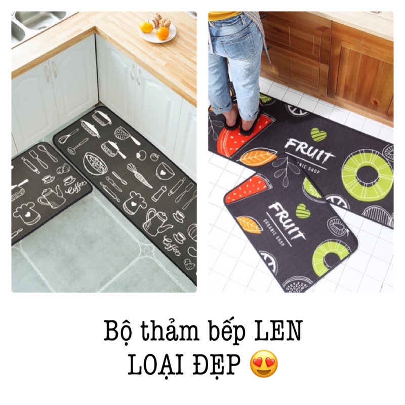 [Loại đẹp] Bộ thảm bếp chất liệu sợi len tổng hợp thấm hút tốt kích thước 40x60cm + 40x120cm