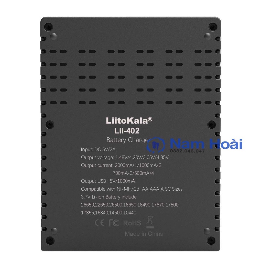 Sạc thông minh 4 khe LiitoKala Lii-402 cho pin sạc 26650, 18650, AA, AAA,...