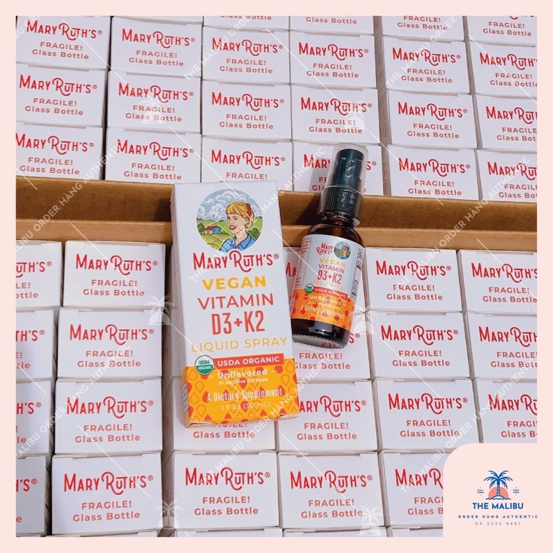 Vitamin D3 K2 Mary Ruth’s liquid spray hữu cơ dạng xịt cho trẻ em, người lớn 30ml