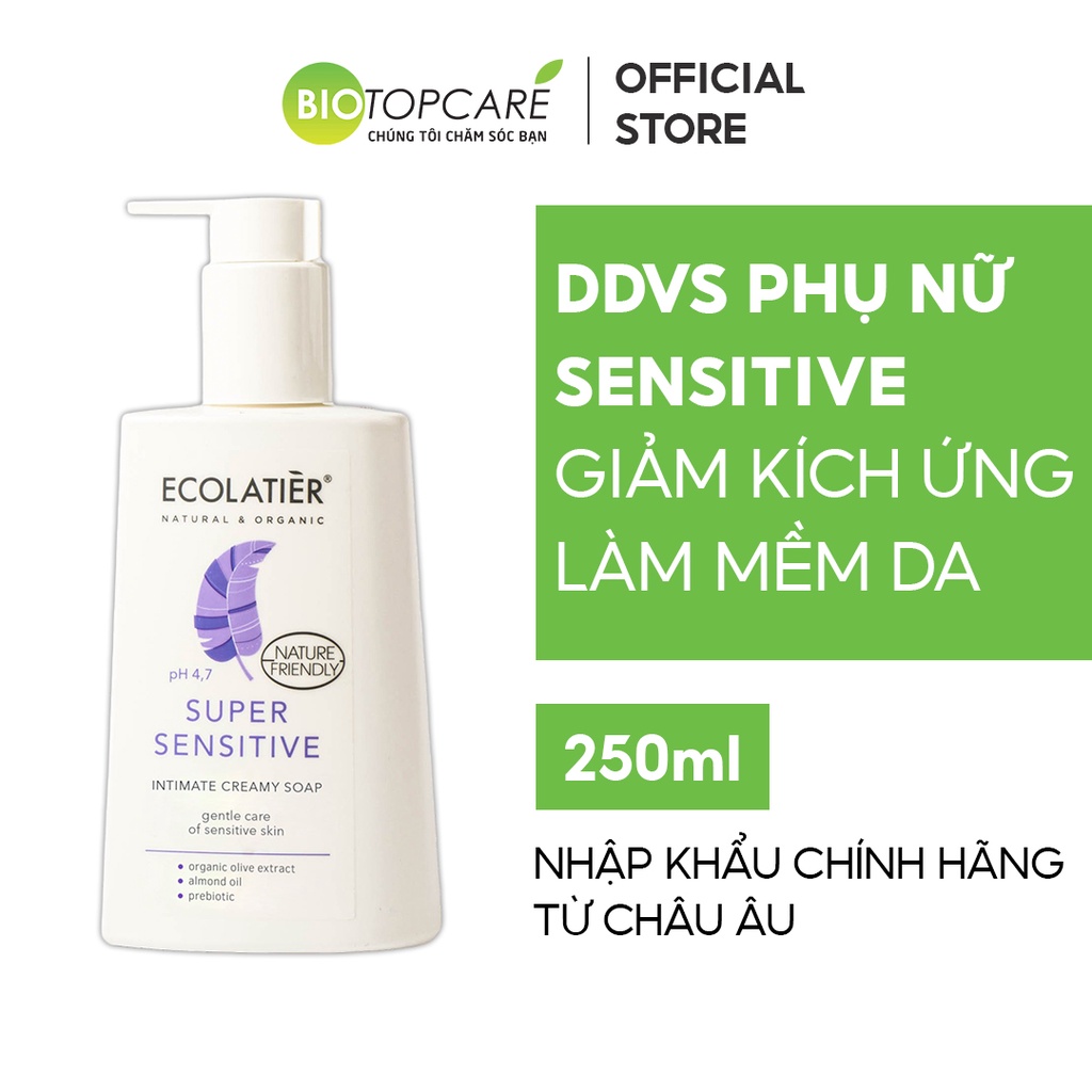 Dung dịch vệ sinh phụ nữ ECOLATIER Super Sensitive dành cho da nhạy cảm 250ml - BioTopcare Official