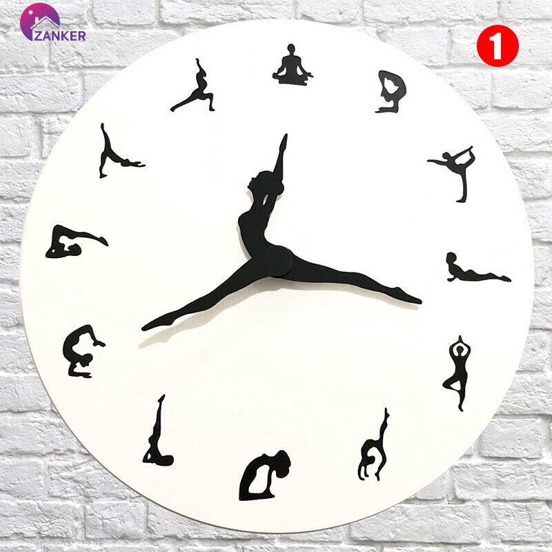 Đồng hồ treo tường hình các tư thế Yoga kích thước 30 cm hoạt động yên lặng hiện đại cho trang trí nhà