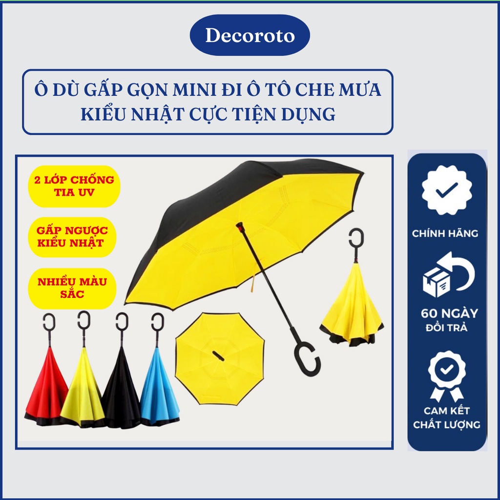 Ô Gấp Gọn Mini Đi Ô Tô Che Mưa - Dù Gấp Ngược 2 Lớp Chống Tia UV Kiểu Nhật Cực Tiện Dụng - Phụ Kiện Xe Hơi Decoroto