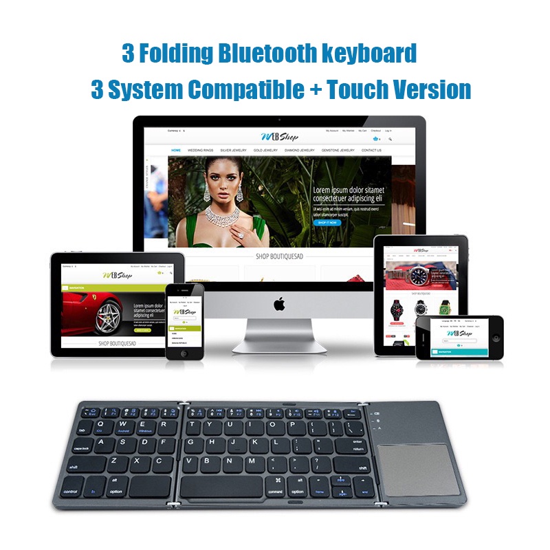 Bàn Phím Bluetooth Không Dây Gấp Gọn Có Bàn Phím Cảm Ứng Cho Điện Thoại / Máy Tính Bảng / Laptop