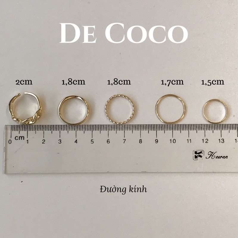 Set nhẫn nữ 5 chiếc basic màu vàng Gold De Coco
