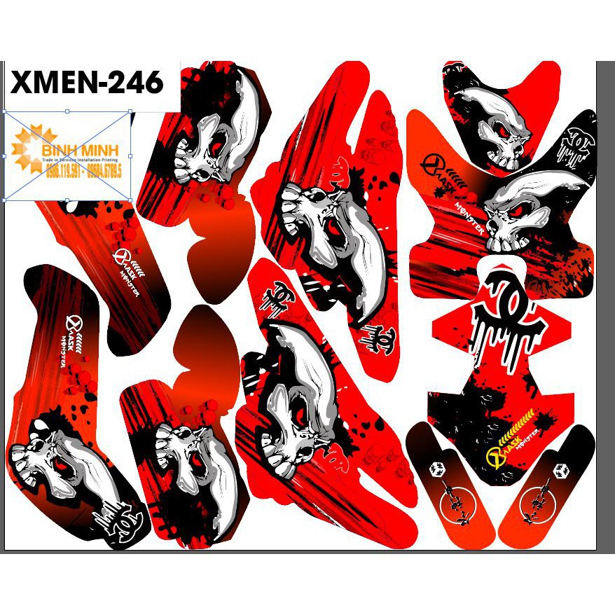 Tem trùm xe máy điện Xmen đầu lâu đỏ