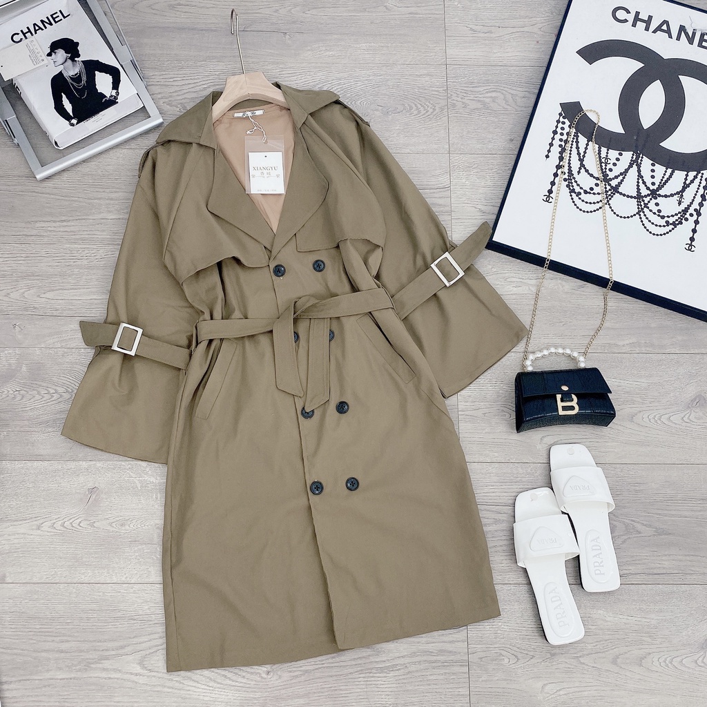 Áo khoác mangto dáng dài thiết kế kèm đai