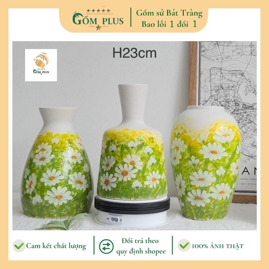 Lọ hoa gốm sứ Bát Tràng, bình hoa trang trí cúc họa mi đẹp nhiều kiểu dáng, Gốm Plus