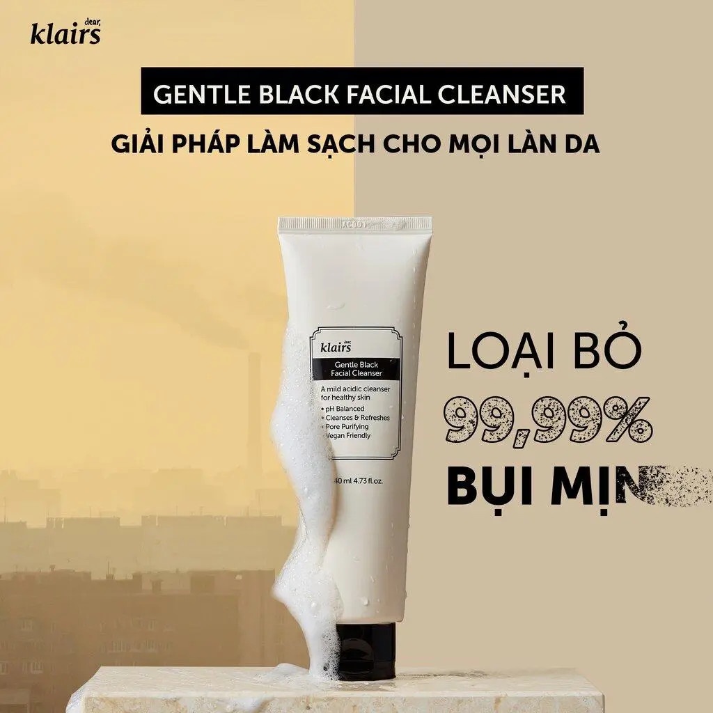 Dear, Klairs Sữa rửa mặt Gentle Black Facial Cleanser 140ml